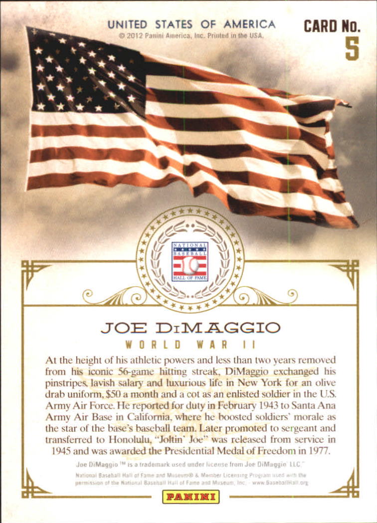 2012 Panini Cooperstown With Honors #5 Joe DiMaggio back image