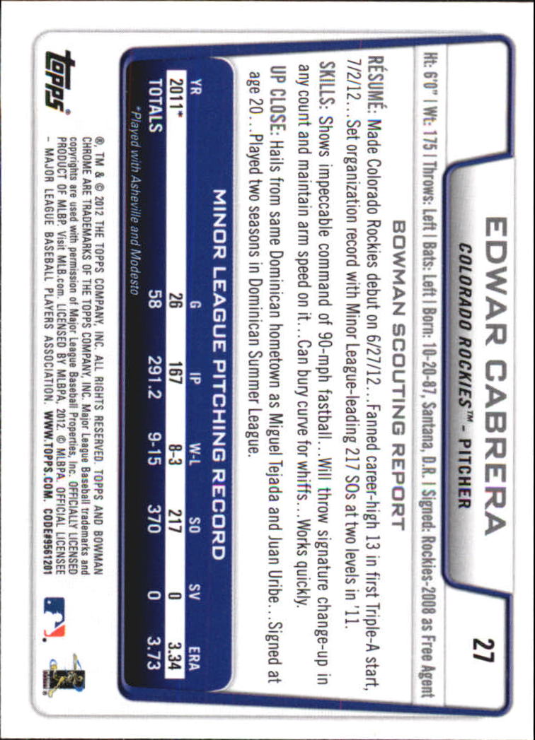 2012 Bowman Chrome Draft Baseball Card Pick (Base) - Bild 44 von 96