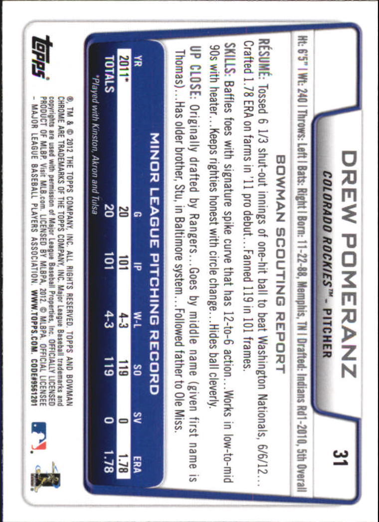 2012 Bowman Chrome Draft Baseball Card Pick (Base) - Bild 52 von 96