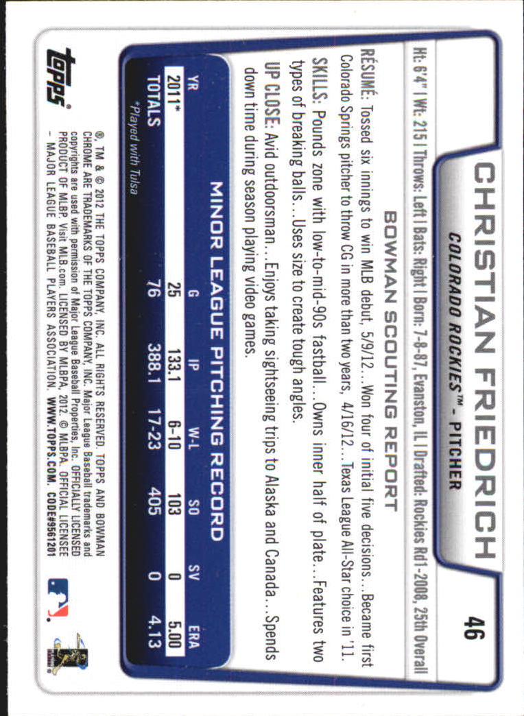 2012 Bowman Chrome Draft Baseball Card Pick (Base) - Bild 80 von 96
