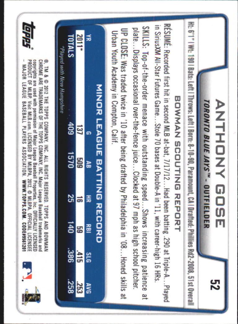 2012 Bowman Chrome Draft Baseball Card Pick (Base) - Bild 90 von 96