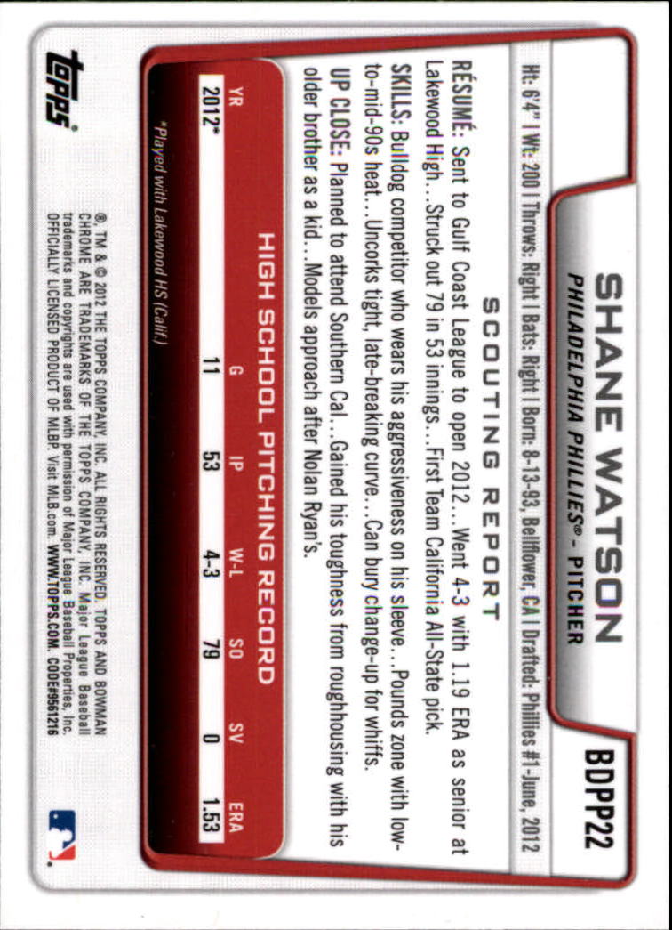 2012 Bowman Chrome Draft Draft Picks #BDPP22 Shane Watson back image