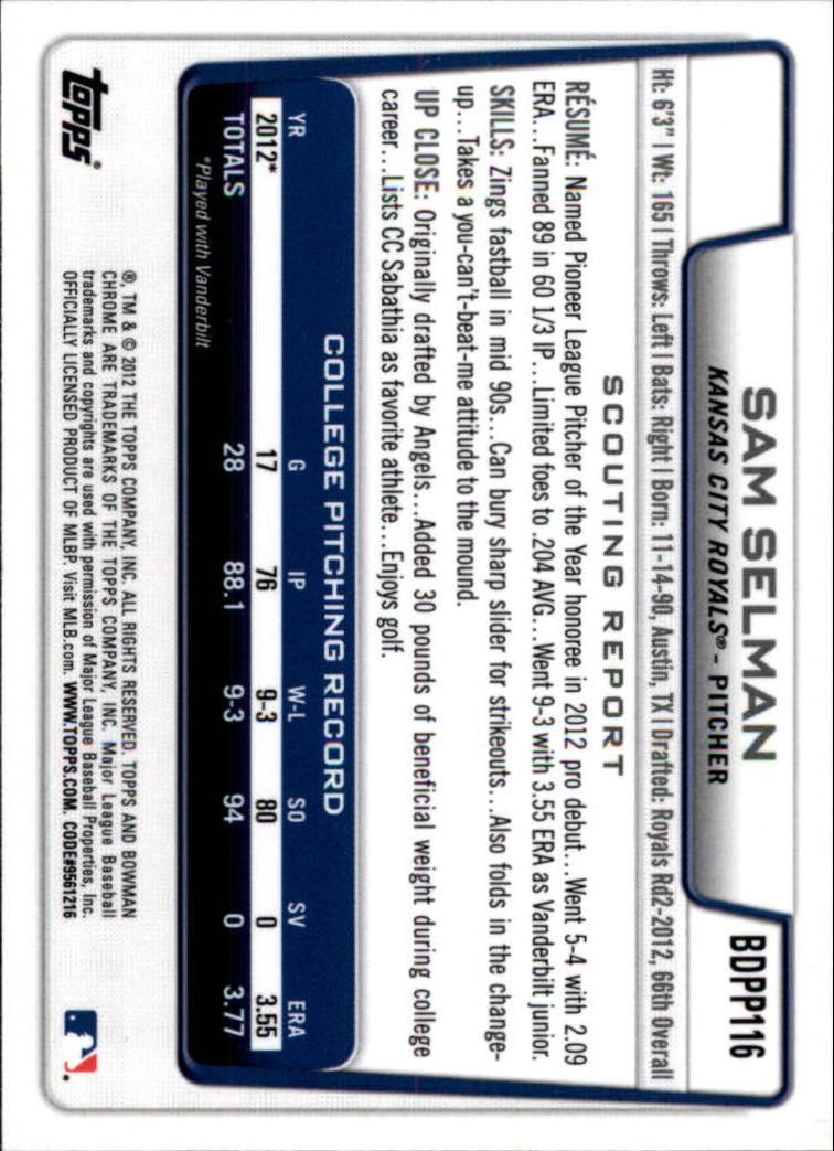 2012 Bowman Chrome Draft Draft Picks #BDPP116 Sam Selman back image