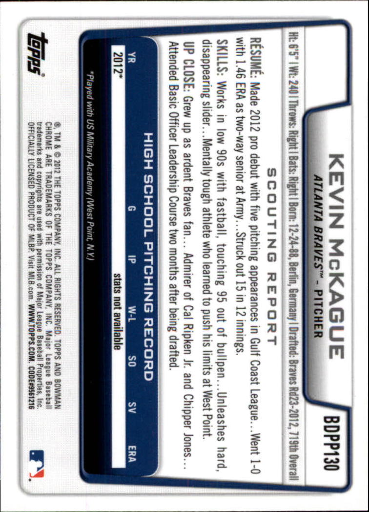 2012 Bowman Chrome Draft Draft Picks #BDPP130 Kevin McKague back image