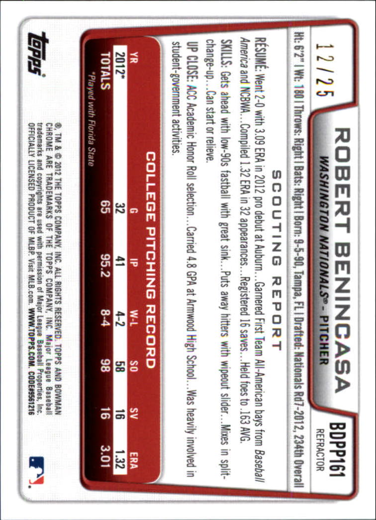 2012 Bowman Chrome Draft Draft Picks Orange Refractors #BDPP161 Robert Benincasa