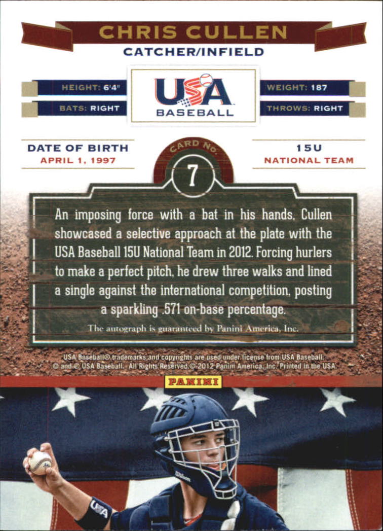 2012 USA Baseball 15U National Team Signatures #7 Chris Cullen back image