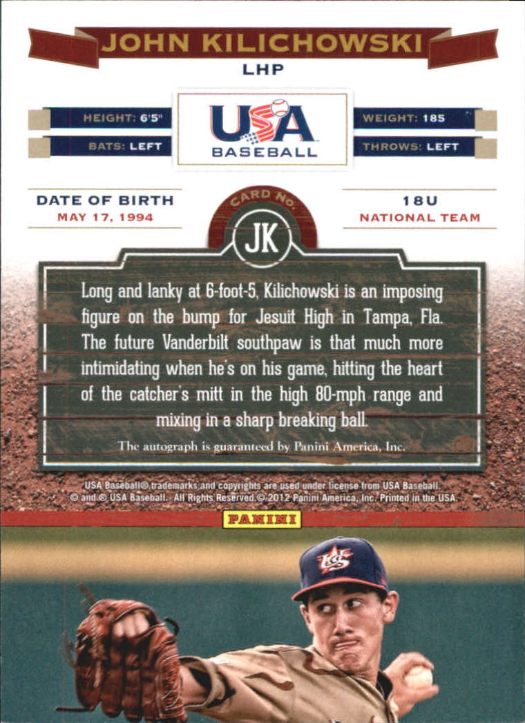 2012 USA Baseball 18U National Team Signatures #9 John Kilichowski back image