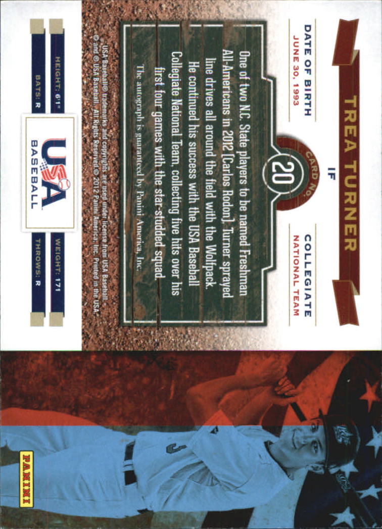 2012 USA Baseball Collegiate National Team Collegiate Marks Signatures #20 Trea Turner back image