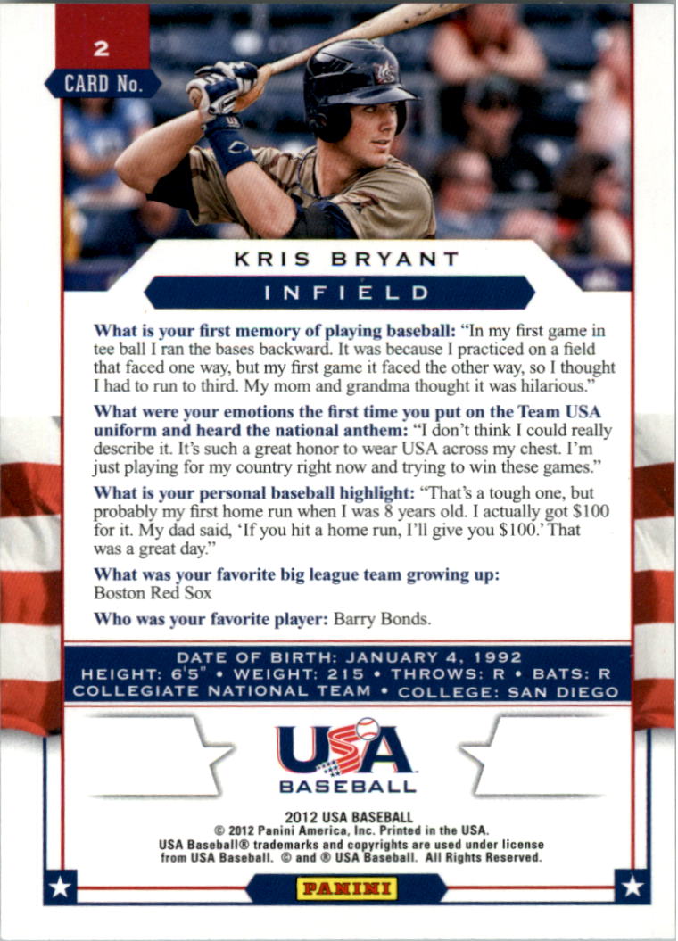 2012 USA Baseball #2 Kris Bryant back image
