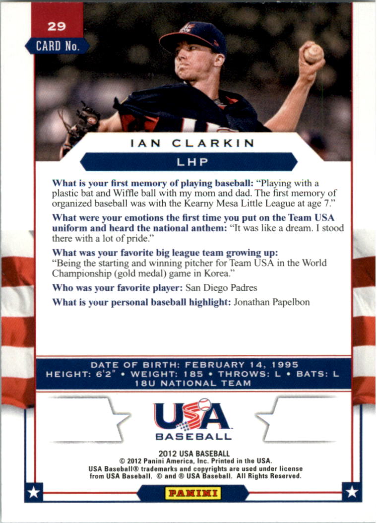 2012 USA Baseball #29 Ian Clarkin back image