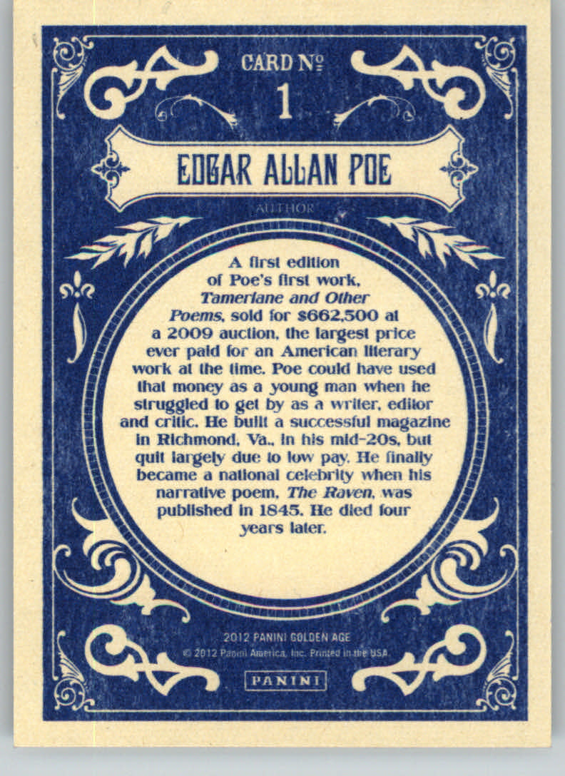 2012 Panini Golden Age #1 Edgar Allan Poe back image