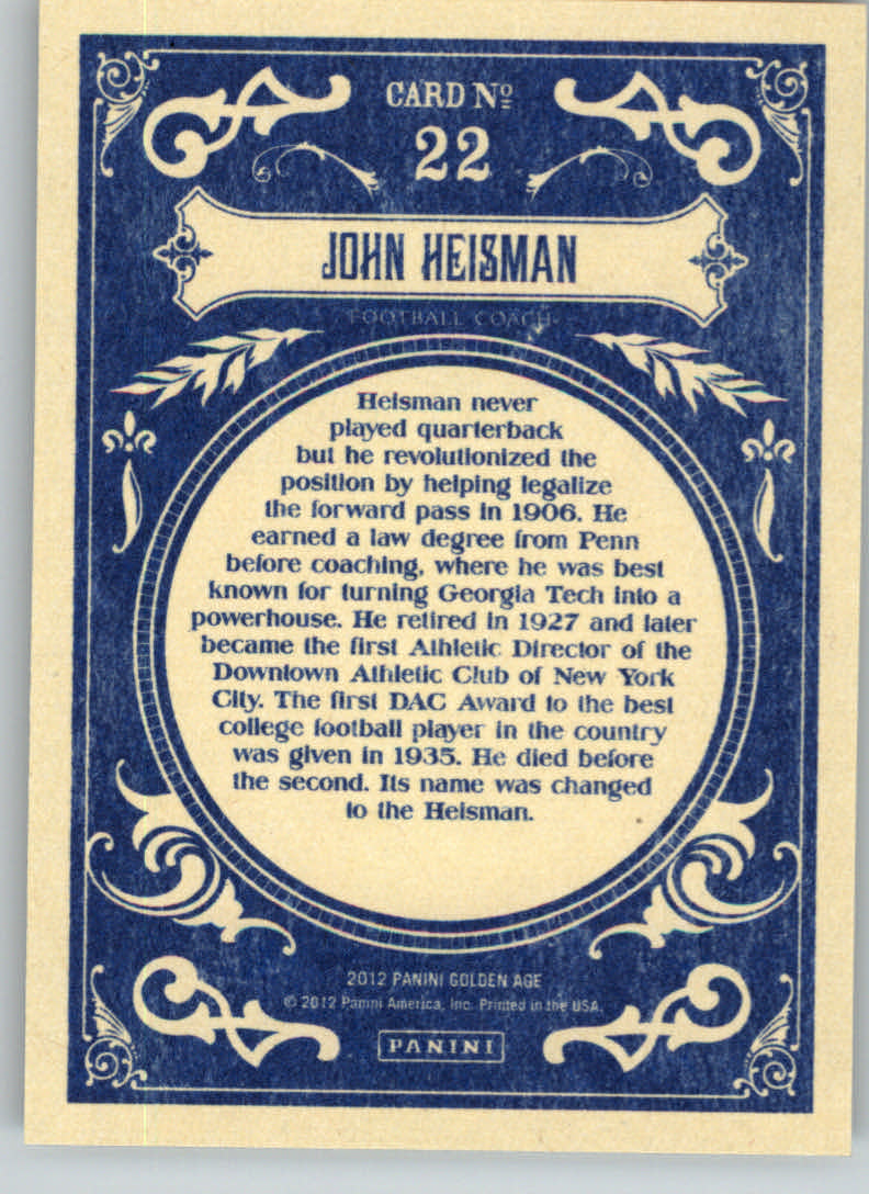2012 Panini Golden Age #22 John Heisman back image