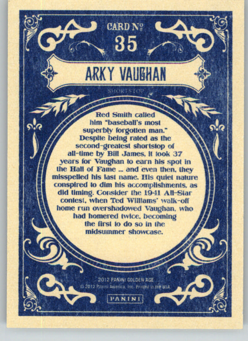 2012 Panini Golden Age #35 Arky Vaughan back image
