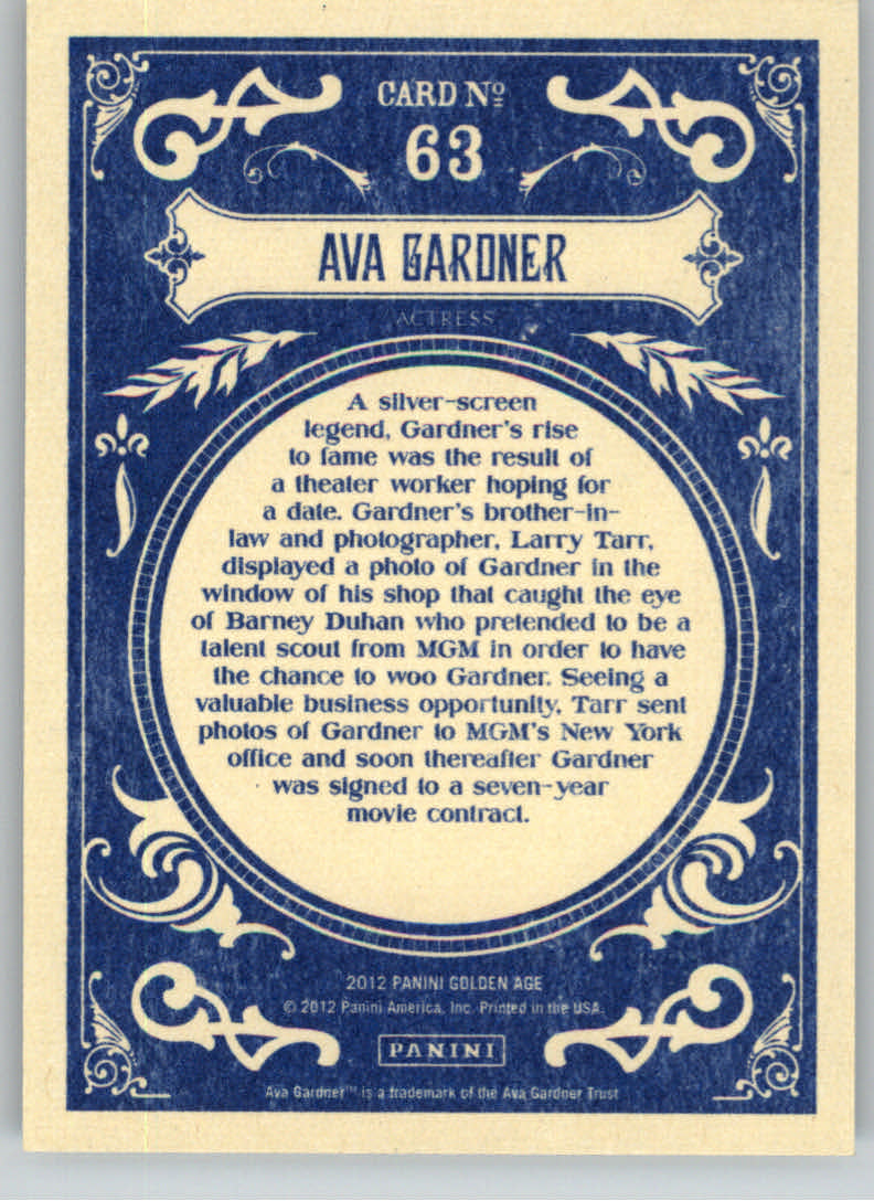 2012 Panini Golden Age #63 Ava Gardner back image