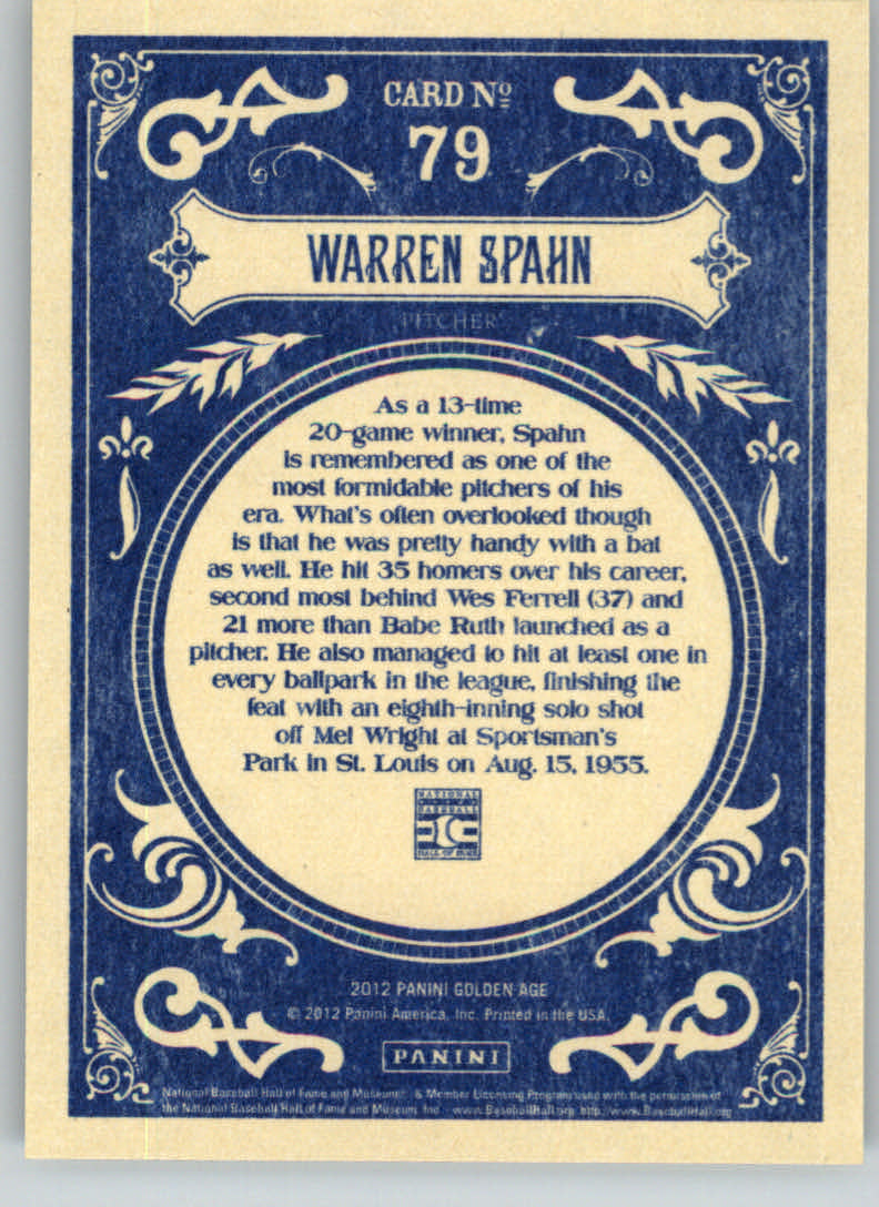 2012 Panini Golden Age #79 Warren Spahn back image