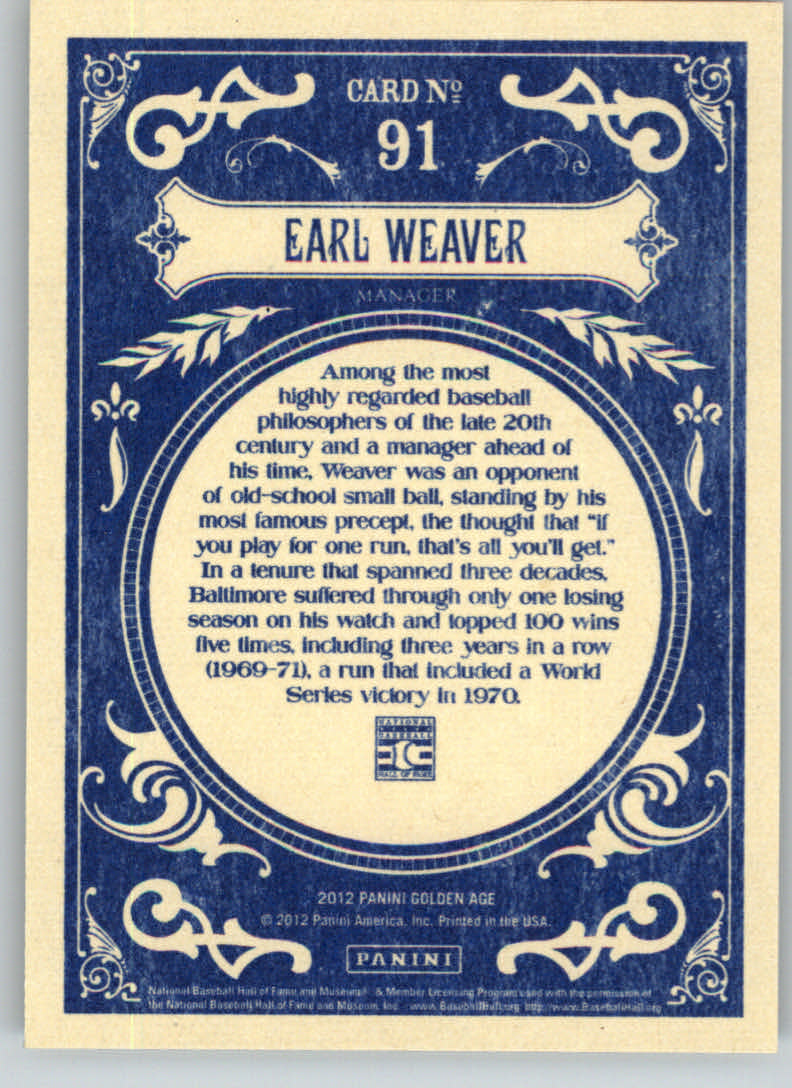 2012 Panini Golden Age #91 Earl Weaver back image