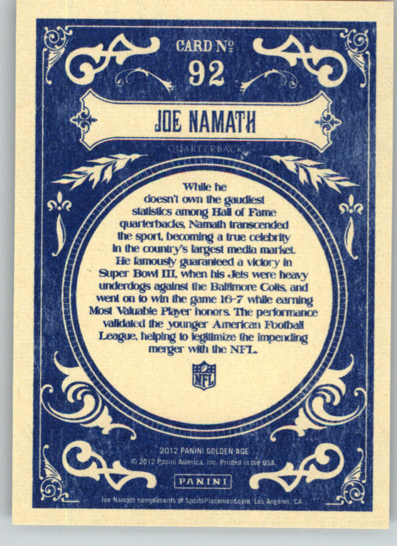 2012 Panini Golden Age #92 Joe Namath back image