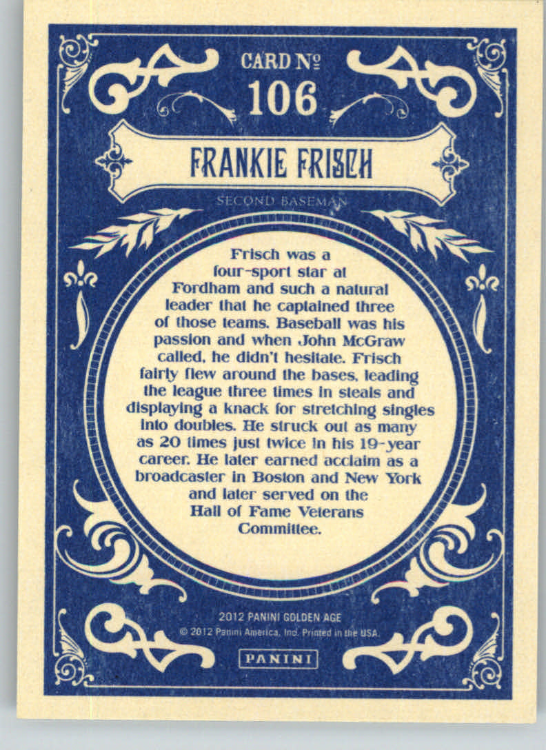 2012 Panini Golden Age #106 Frankie Frisch back image