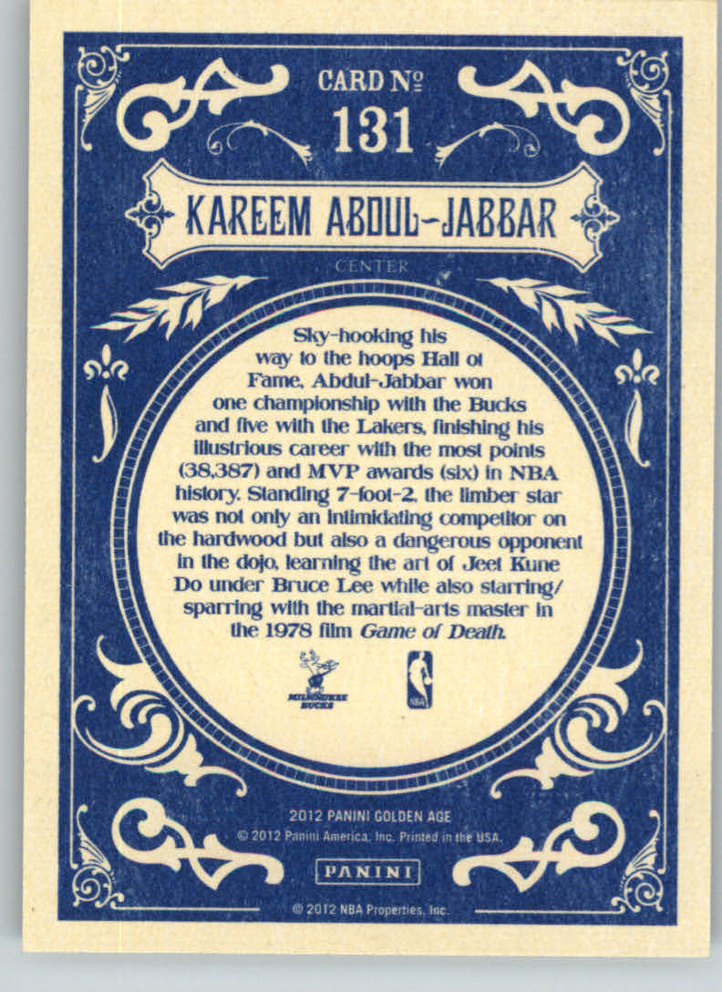 2012 Panini Golden Age #131 Kareem Abdul-Jabbar back image