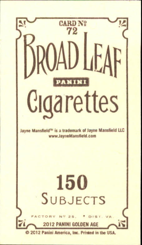 2012 Panini Golden Age Mini Broadleaf Brown Ink #72 Jayne Mansfield back image