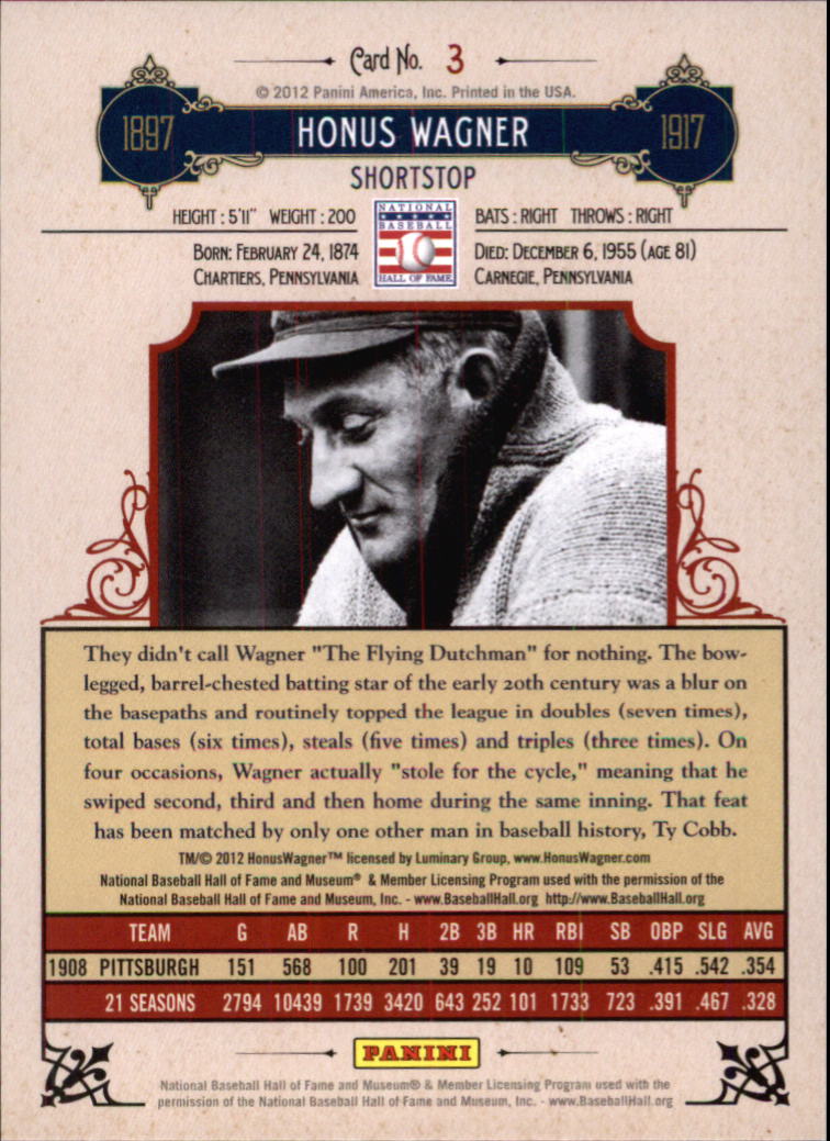 2012 Panini Cooperstown Crystal Collection Blue #3 Honus Wagner back image