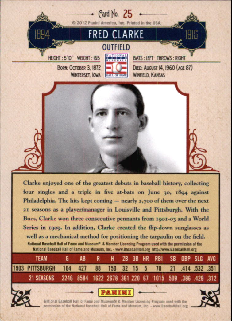 2012 Panini Cooperstown Crystal Collection Blue #25 Fred Clarke back image