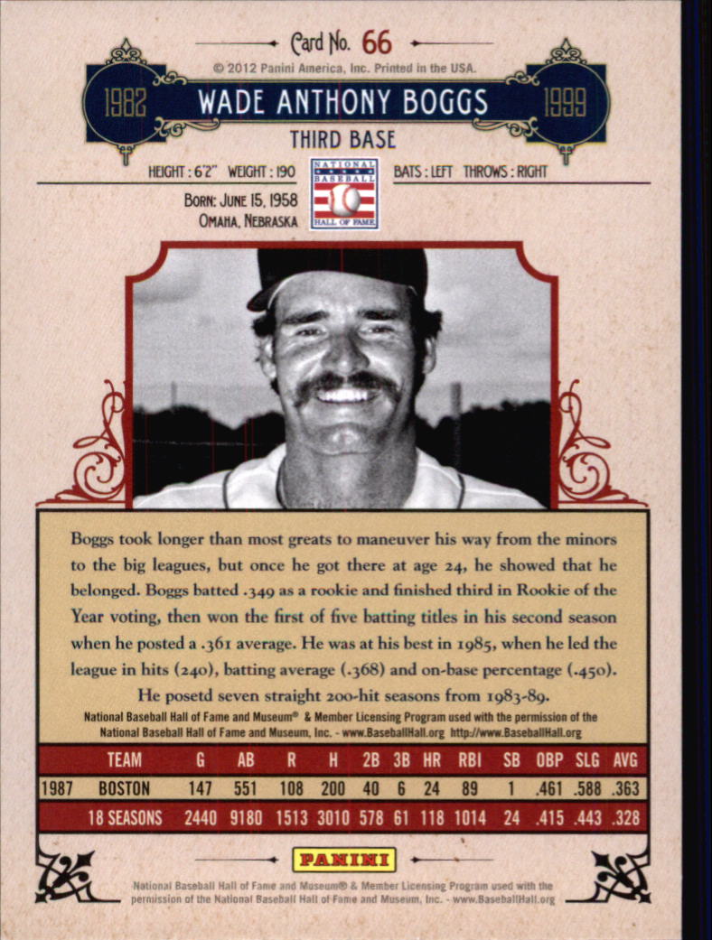 2012 Panini Cooperstown Crystal Collection Blue #66 Wade Boggs back image