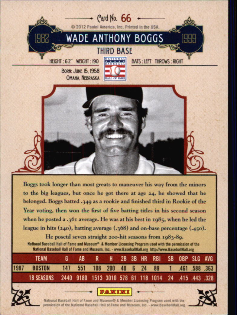 2012 Panini Cooperstown Crystal Collection Red #66 Wade Boggs back image