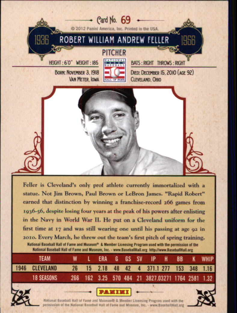 2012 Panini Cooperstown Crystal Collection Red #69 Bob Feller back image