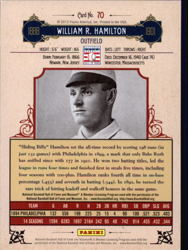 2012 Panini Cooperstown Crystal Collection Red #70 Billy Hamilton back image