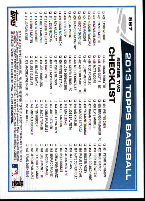 B5097- 2013 Topps Baseball Cards 451-661 +Rookies -You Pick- 15+ FREE US SHIP - Picture 190 of 350