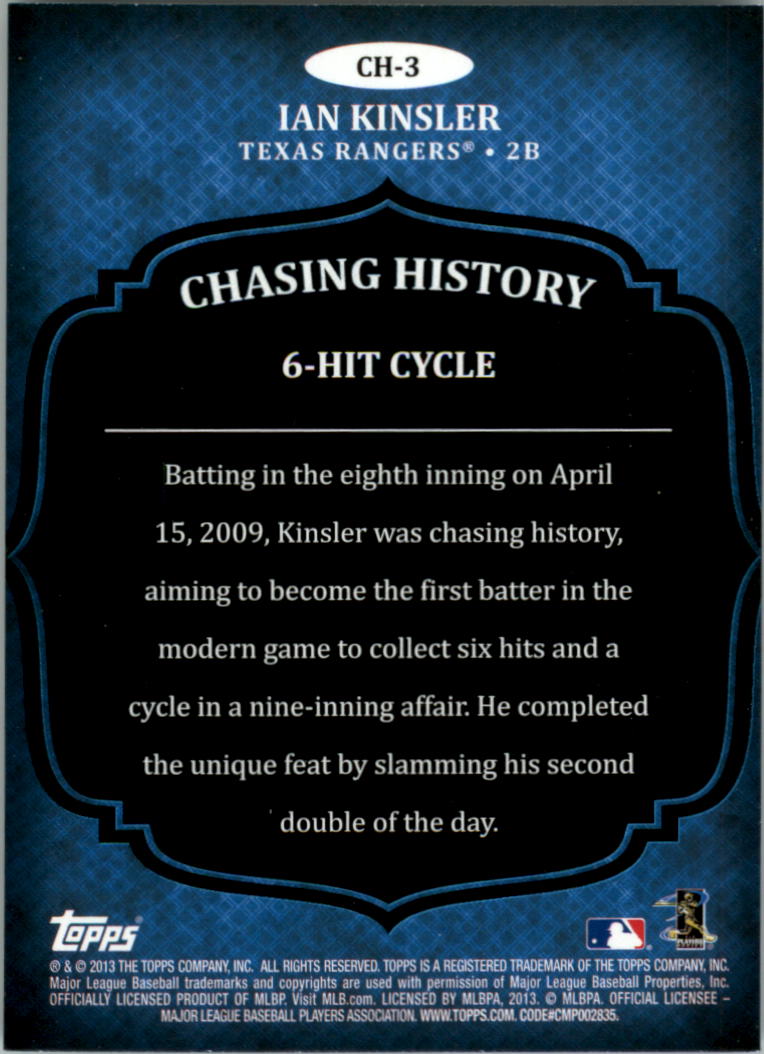 2013 Topps Chasing History #CH3 Ian Kinsler back image