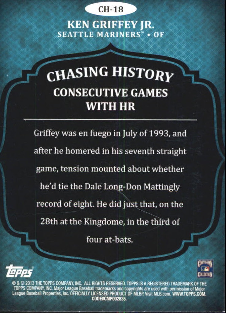 2013 Topps Chasing History #CH18 Ken Griffey Jr. back image
