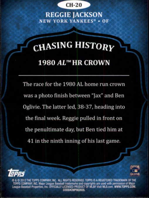 2013 Topps Chasing History #CH20 Reggie Jackson back image