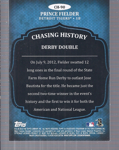 2013 Topps Chasing History #CH90 Prince Fielder back image
