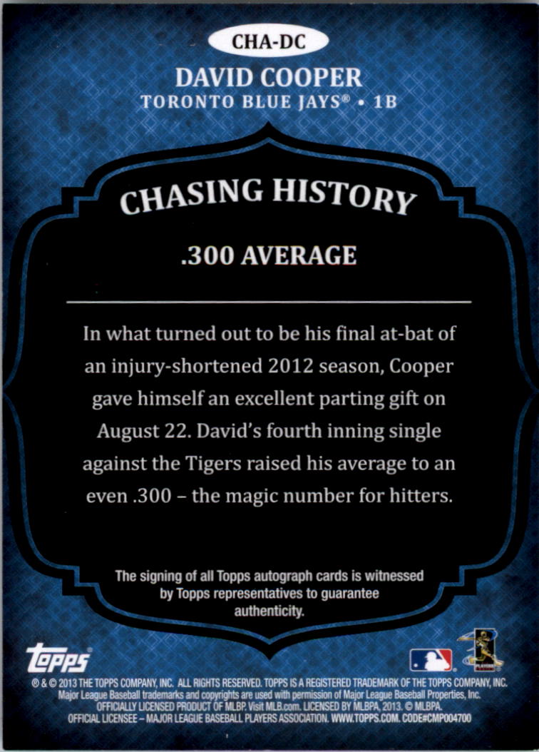 2013 Topps Chasing History Autographs #DC David Cooper S2 back image