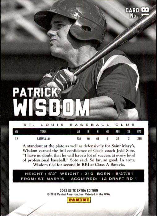 2012 Elite Extra Edition #18 Patrick Wisdom back image