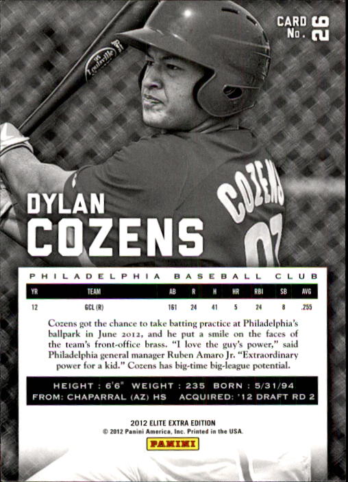 2012 Elite Extra Edition #26 Dylan Cozens back image