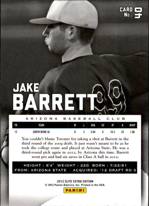 2012 Elite Extra Edition #40 Jake Barrett back image