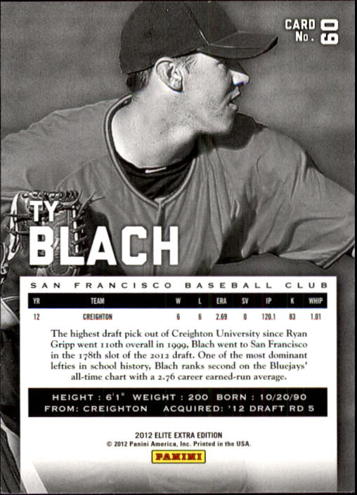 2012 Elite Extra Edition #60 Ty Blach back image