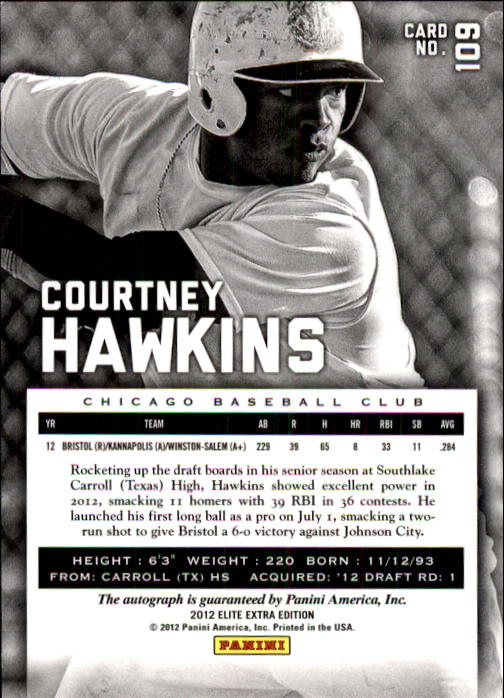 2012 Elite Extra Edition #109 Courtney Hawkins AU/499 back image