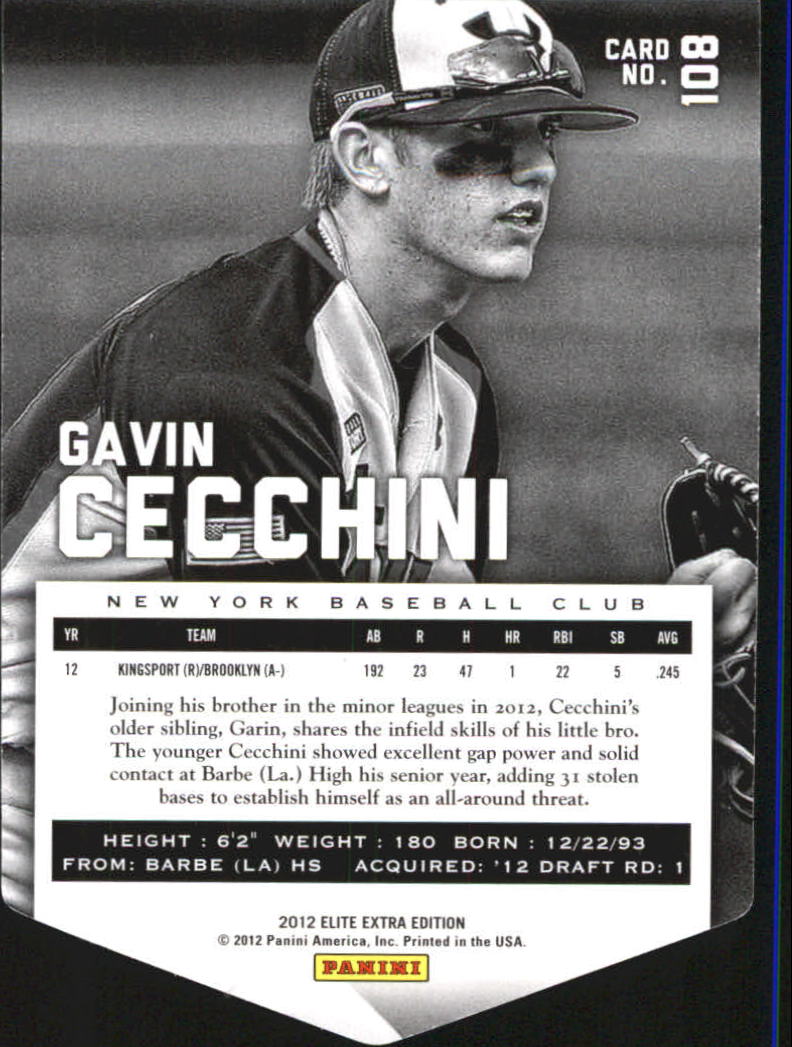 2012 Elite Extra Edition Aspirations #108 Gavin Cecchini back image