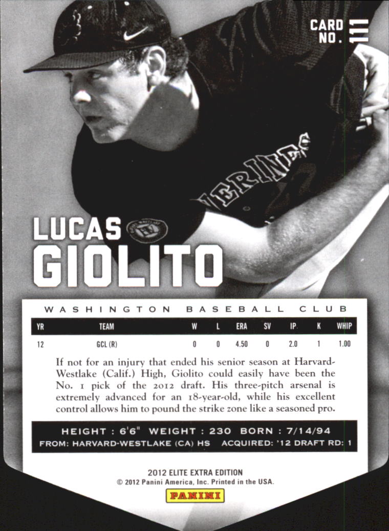 2012 Elite Extra Edition Aspirations #111 Lucas Giolito back image