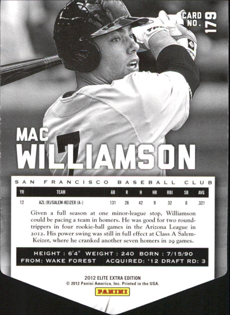 2012 Elite Extra Edition Aspirations #179 Mac Williamson back image