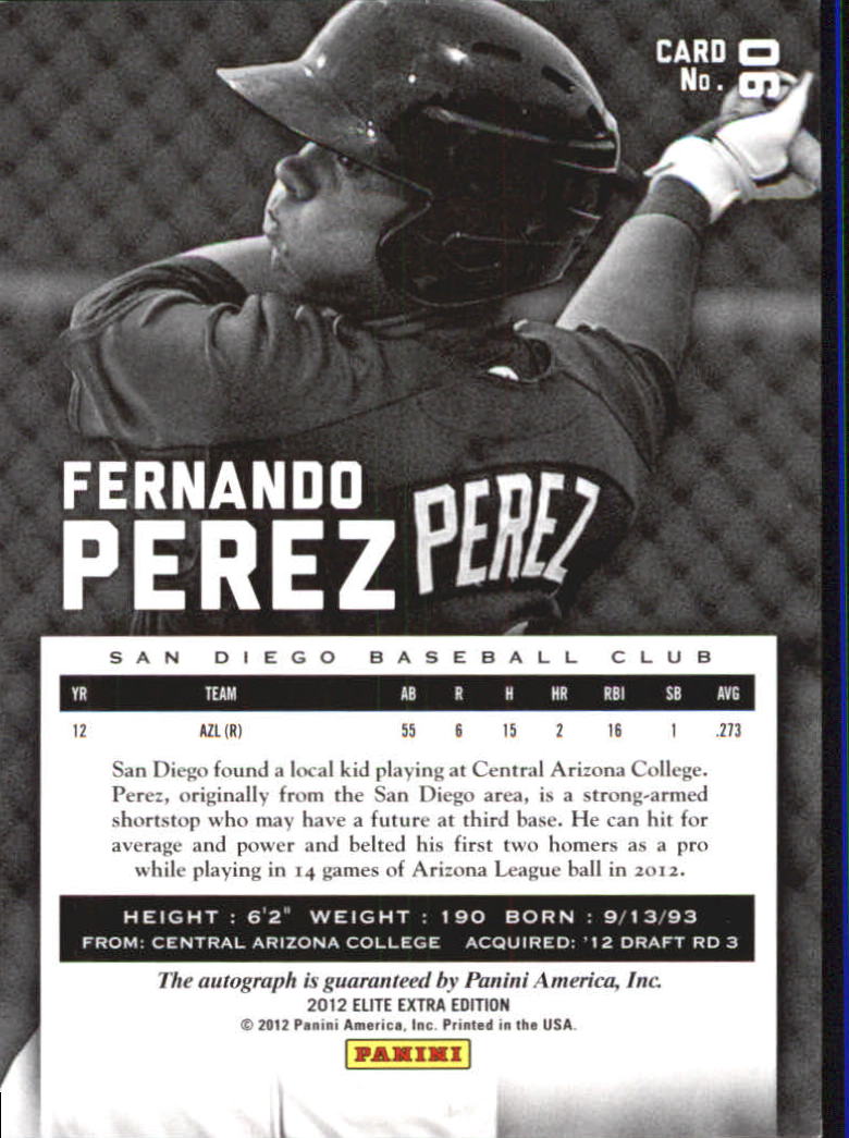 2012 Elite Extra Edition Franchise Futures Signatures #90 Fernando Perez AU/692 back image
