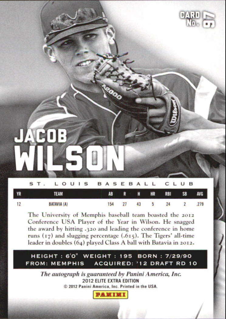2012 Elite Extra Edition Franchise Futures Signatures #97 Jacob Wilson AU/749 back image