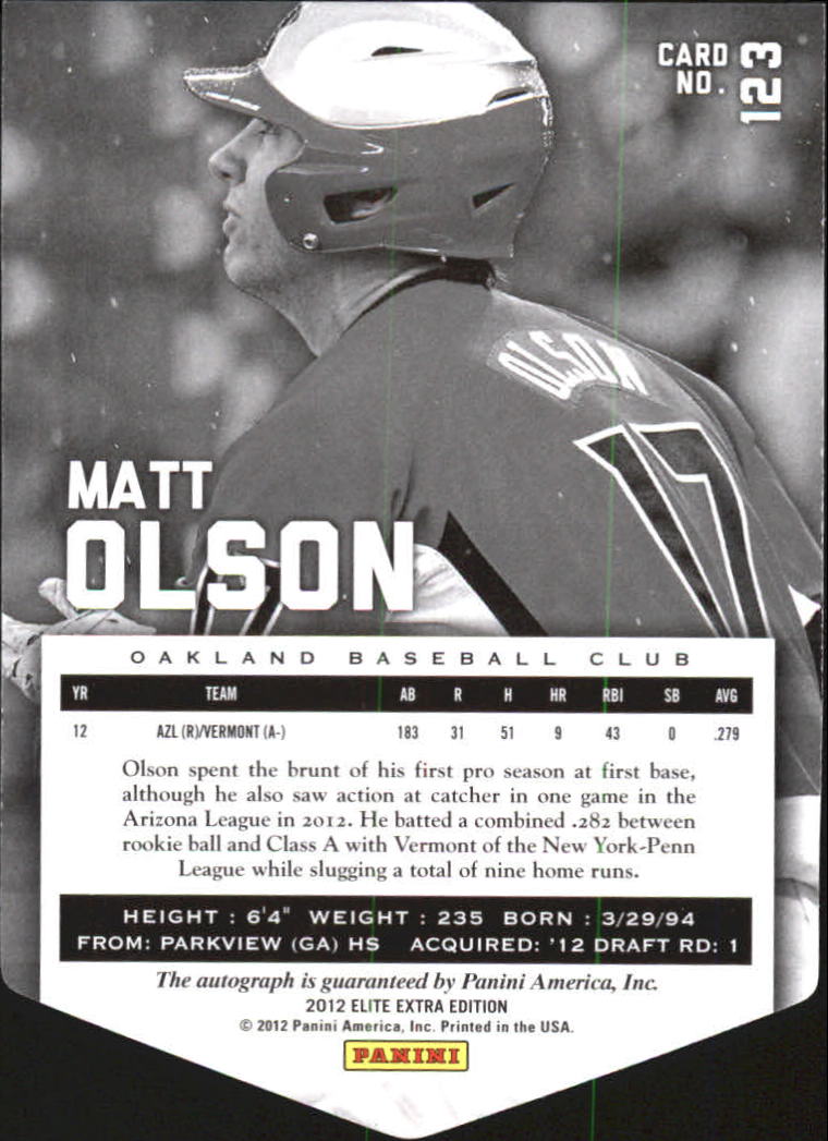 2012 Elite Extra Edition Signature Aspirations #123 Matt Olson back image