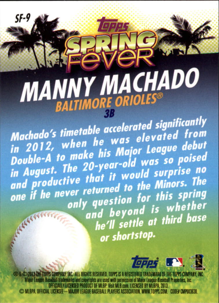 2013 Topps Spring Fever #SF9 Manny Machado back image