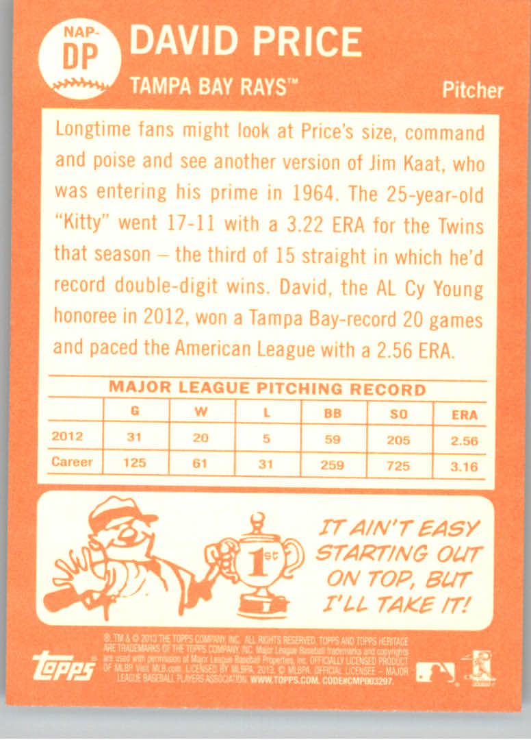 2013 Topps Heritage New Age Performers #DP David Price back image