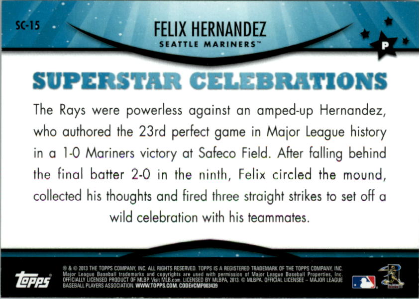 2013 Topps Opening Day Superstar Celebrations #SC15 Felix Hernandez back image
